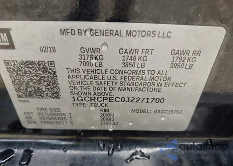 2018 Chevrolet Silverado 1500 Custom из США, поврежденный, VIN 1GCRCPEC0JZ271700